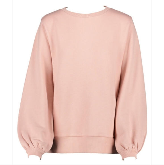 "Scream" Embroidered Balloon Sleeve Crew Sweatshirt, Silver Pink - Picture 5 of 7